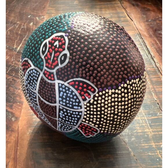 Vintage Hand Dot Painted TURTLE Dance Rattle Maraca Mexico Aboriginal Ceremonial - Picture 6 of 8